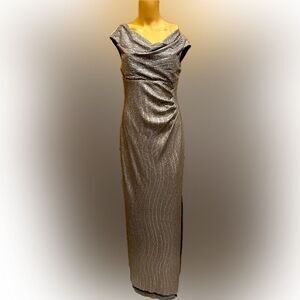 Connected Apparel silver cowl neck long gown SZ 6